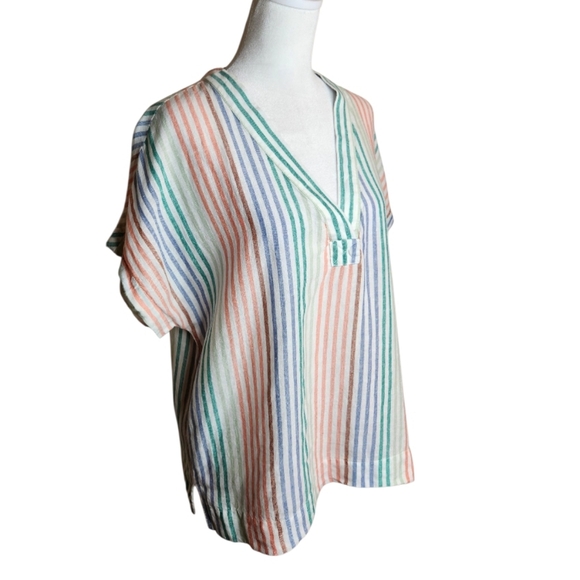 Marine Layer Bali Striped Linen Blend Short Sleeve Top Medium - Picture 4 of 8